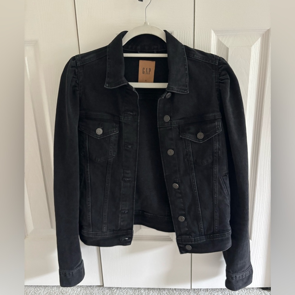 GAP Black Puff Sleeve Denim Jacket